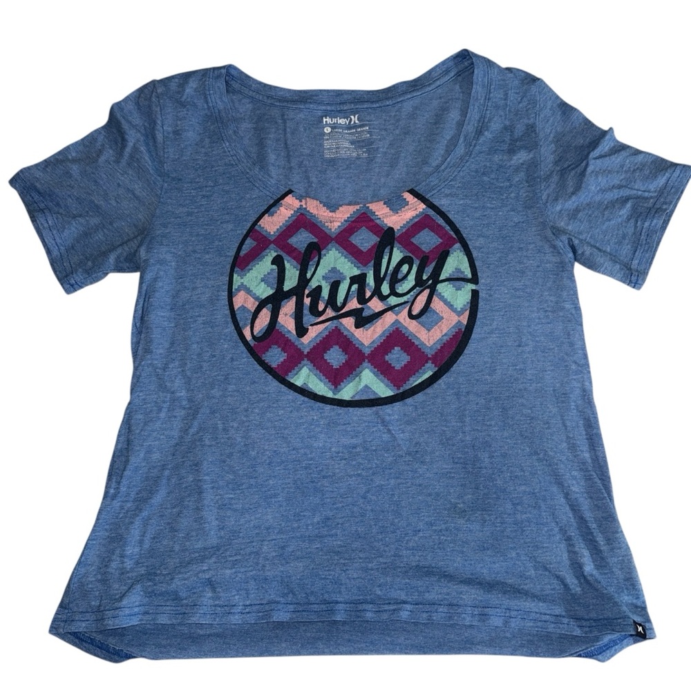 Hurley Blue Tee with Multicolor Graphic